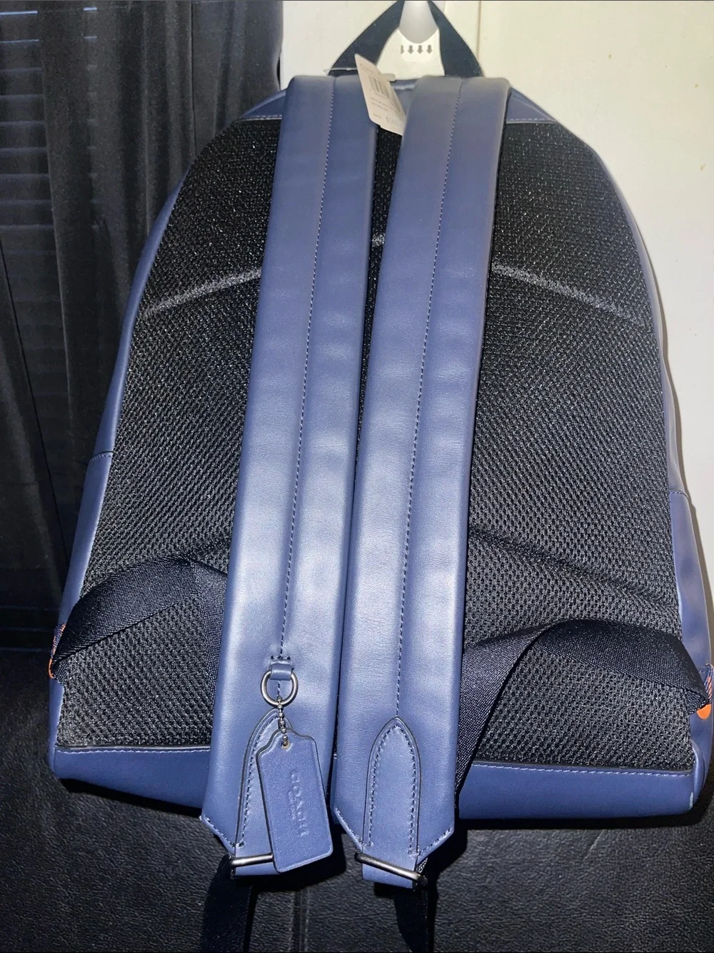 Coach Houston Backpack w/Baseball Stitch (Style F76868) Midnight Navy/Orange NWT